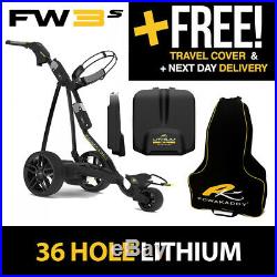 NEW! PowaKaddy FW3s Electric Trolley Black 2019 36 Hole Extended Lithium