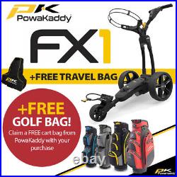PowaKaddy FX1 Black Electric Golf Trolley Extended Lithium +FREE CART BAG