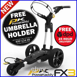 Powakaddy 2021 Fx3 18 Hole Lithium Golf Trolley White +free Umbrella Holder